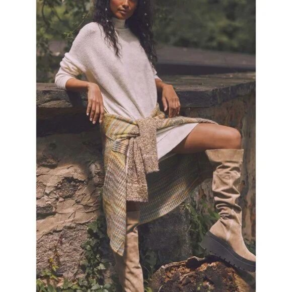 Free People London Calling Wedge Over-the-Knee Boots Size 37 7 Stone Suede NEW - Picture 2 of 15